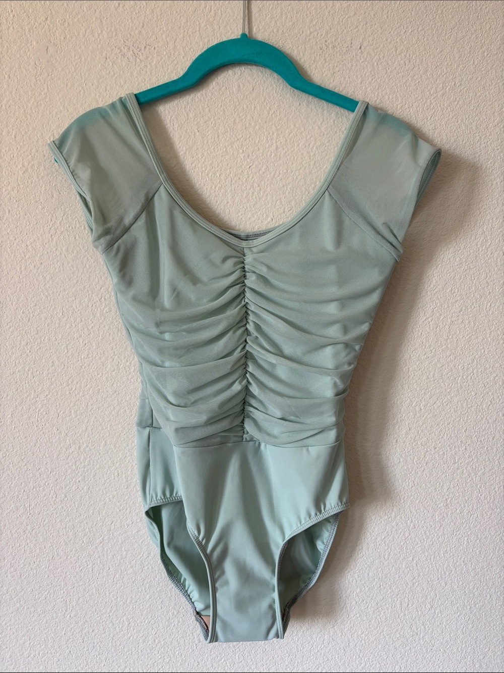 New Eleve Dancewear Light Blue Ruched Cap Sleeve Leotard